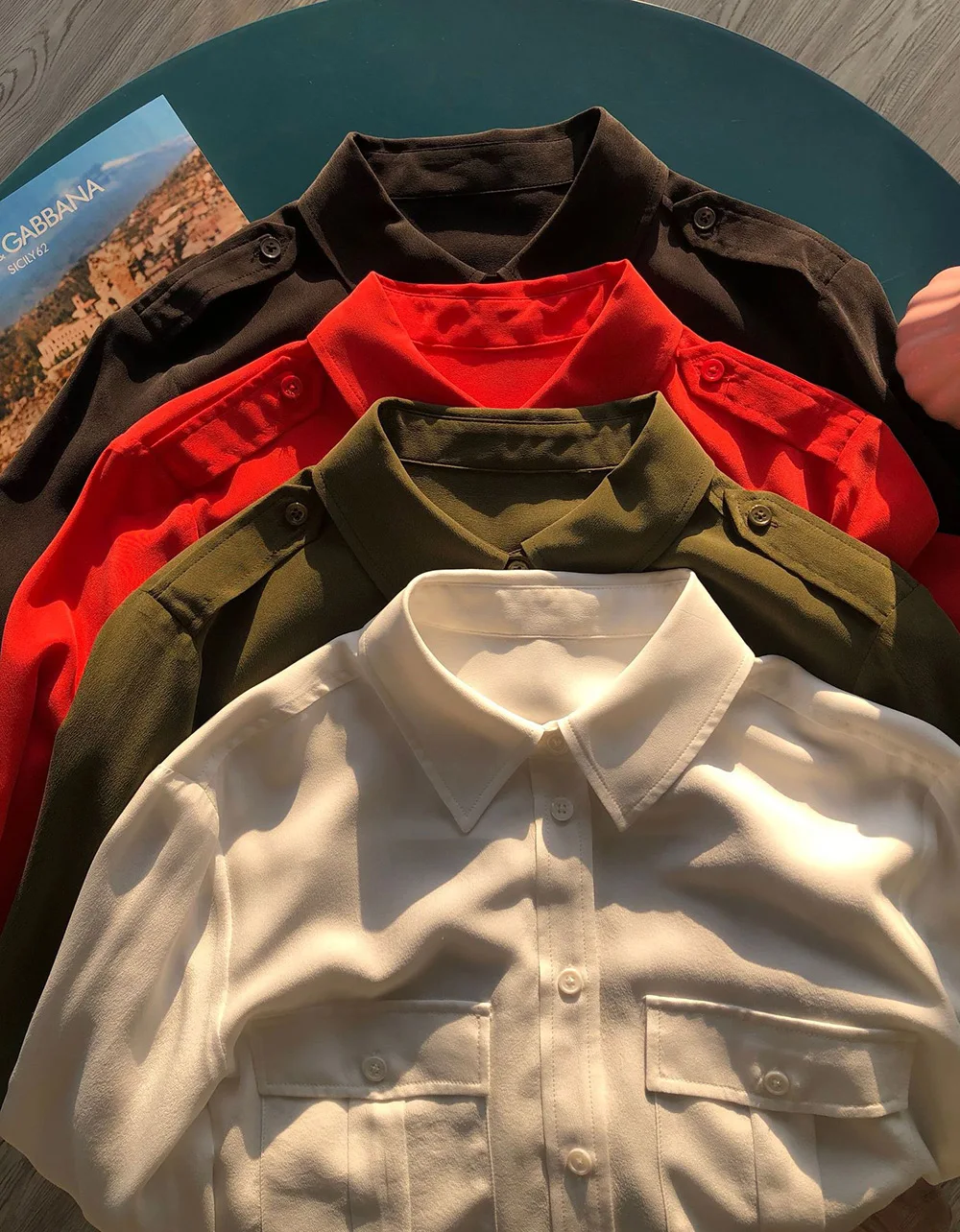 Elfbop Ladies Silk 100% Blouse Shirt Features With Epaulets Shoulders - 2020 Women Long Sleeve Lapel Double Pockets Shirt Top 3