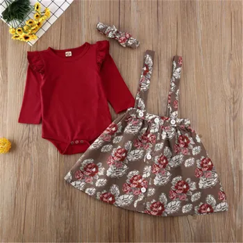 

0-24 Months Baby Girls 3cps Clothes Set Red T-Shirt Tops Tutu Princess Party Dress Girls Outfits Newborn Overalls Clothes Set