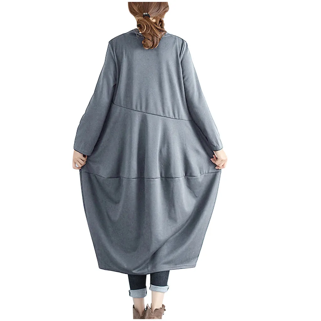 nuevos trajes модное женское длинное платье с длинным рукавом, водолазка, однотонное Плиссированное льняное свободное платье espalda cruzada para mujer