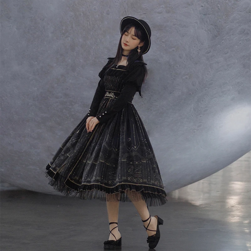 Gothic Palace Sweet Princess Lolita Dress Vintage Autumn High Waist Printing Victorian Dress Kawaii Girl Gothic Lolita Cos Loli