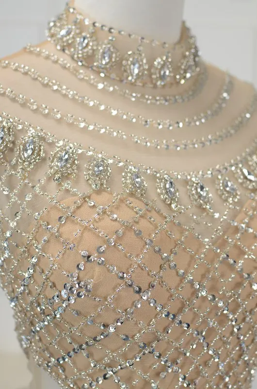 Heavy Beading Mermaid Celebrity Dresses New Design Sexy Cutaway Side Crystals Evening Prom Goowns Real Photos ZD1032