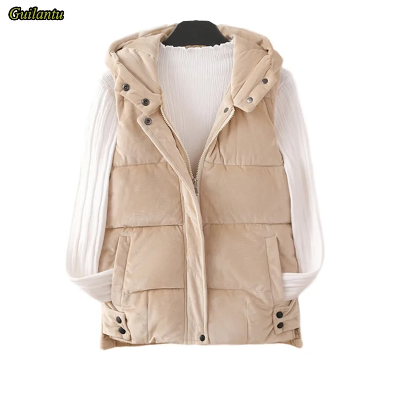 

Guilantu 2020 Spring Autumn Velvet Cotton Padded Vest Jacket Women Plus Size Slim Casual Hooded Sleeveless Parka Mujer Waistcoat