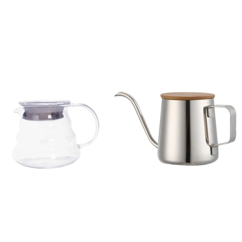 2 Pcs Pour Over Glass Range Coffee Server Carafe Drip Pot Kettle Brewer Barista Percolator Clear 360Ml &amp 350Ml | Дом и сад