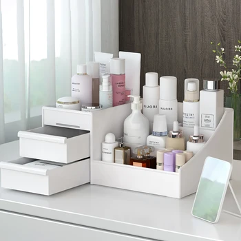 

Desktop Organizer Storage Case Make-up Organizer with 2 Drawer for Bedroom Vanity Table Dormitory