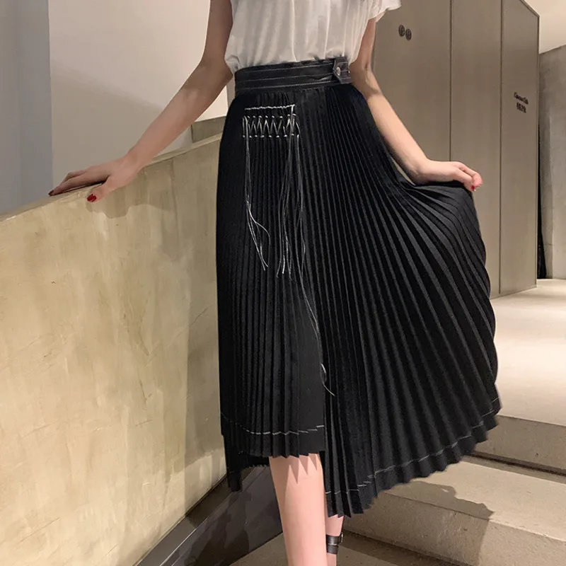 LANMREM, одноцветная, кружевная, с кисточками, с высокой талией, прошитая, со складками, нестандартная, Женская юбка, повседневная, модная, весна, новинка, TV312
