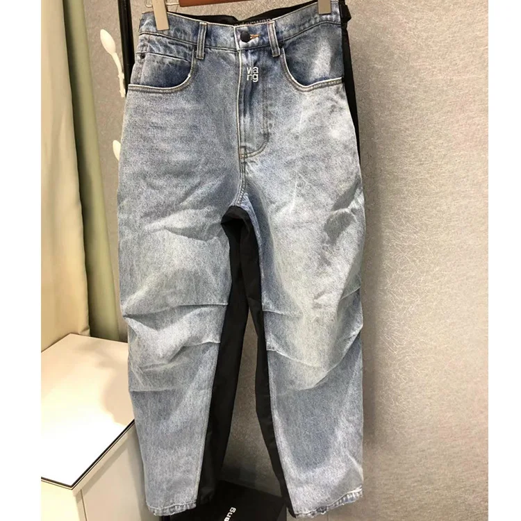 

2019 Autumn Pants New Fashion Contrast Stitching High Waist Slim Sports Jeans Women Full Length Pockets Jeans Pants Women