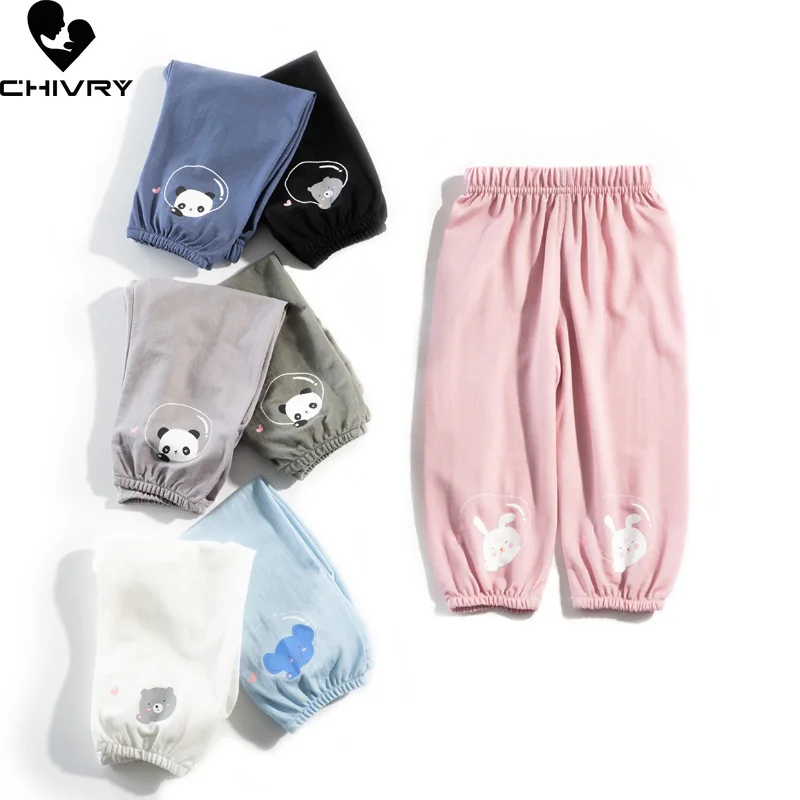 

2022 Spring Summer Kids Boys Girls Thin Anti Mosquito Pants Baby Cute Cartoon Panda Print Cotton Linen Bloomers Pants Trousers