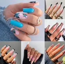 

24 Pcs/Box Detachable Coffin False Nails Press On Nails Wearable French Ballerina Artificial Full Cover Nail Tips Fake Nails