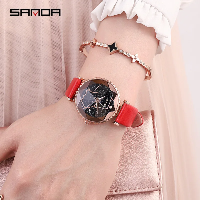 

SANDA 2019 Watch Women luxury Fashion Casual 30 m waterproof quartz watches Starry Sky Crystal Belt Wrist Watch feminino relogio