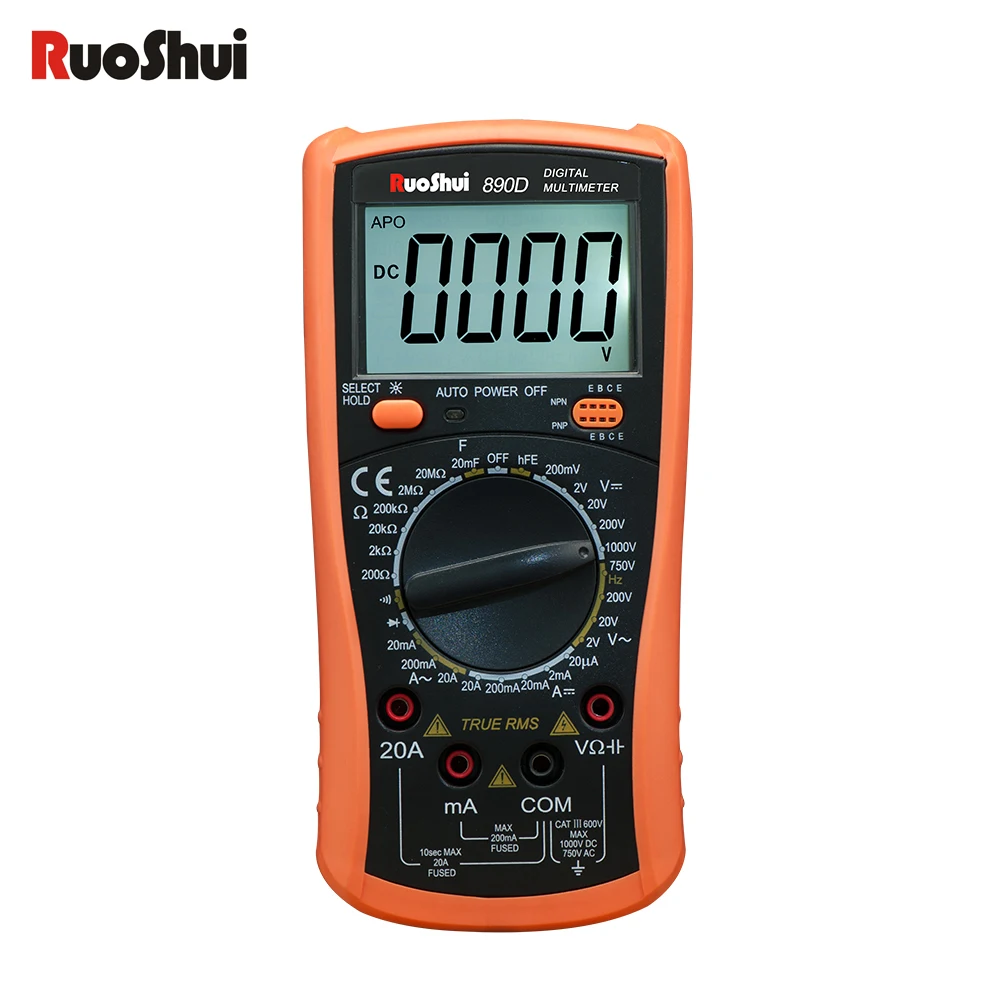 RuoShui890D RuoShui 890D мультиметр True RMS 20000 мкФ Транзистор тестер Высокая точность интеллектуальные анти-сжигание универсальные цифровые мультиметры - Цвет: RuoShui890D