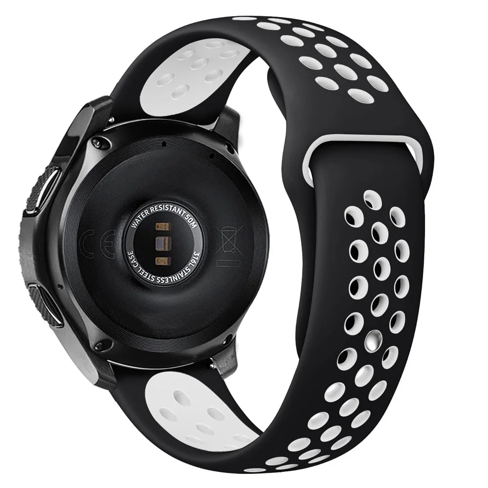 Какой ремешок для samsung Galaxy Watch 42 мм 46 мм Active 2 40 мм 44 мм мягкий силиконовый двухцветный браслет ремешок на запястье аксессуары - Цвет: black white