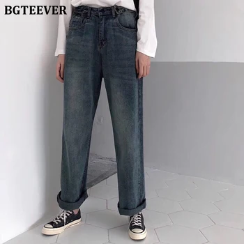 

BGTEEVER Vintage Loose Women Denim Jeans High Waist Straight Jeans Pants Female Trousers Ladies Streetwear Jeans 2020