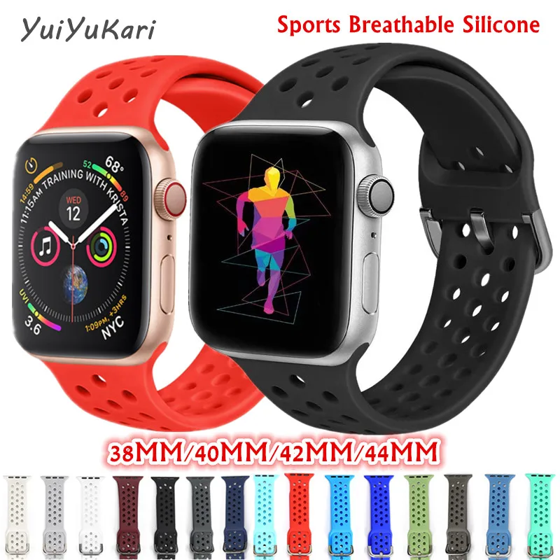 Спортивный силиконовый ремешок для apple watch 4 44 мм 40 (iwatch 5) 3 2 1 42 38 модные аксессуары