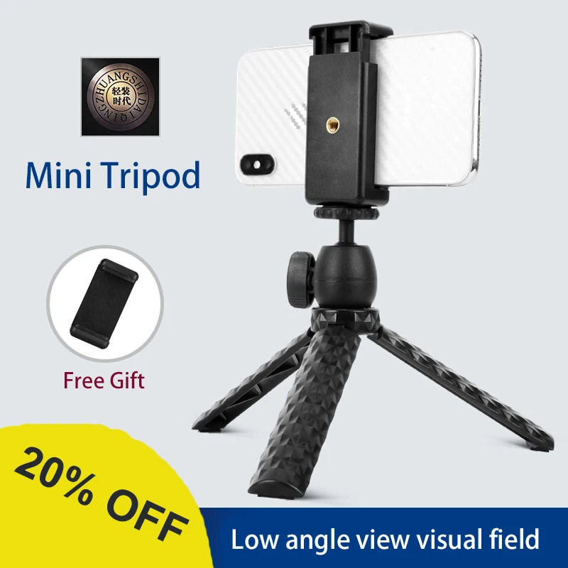 

QZSD Mini Tripod Lightweight Table Top Stand With Phone Mount Cilp for Phone iPhone Samsung etc. Smartphones DV Compact Camera