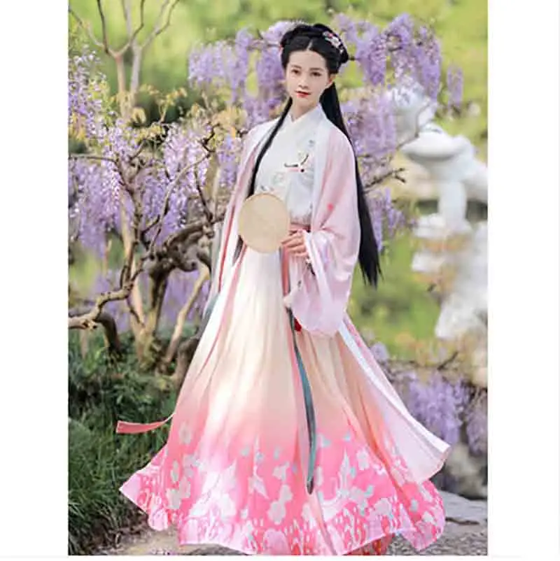 Женское китайское традиционное платье Hanfu с вышивкой розового цвета Женский