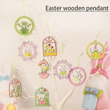 6pcs/set Easter Rabbit Wooden Pendants Hanging Painting Bunny Wood Crafts DIY Decor Easter Decorations for Home Kids Gift 2022