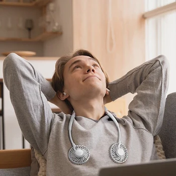 

Portable Personal Neck Hanging Fan Ultra-Quiet Mini USB Charging Massage Colorful Light Outdoor AC889