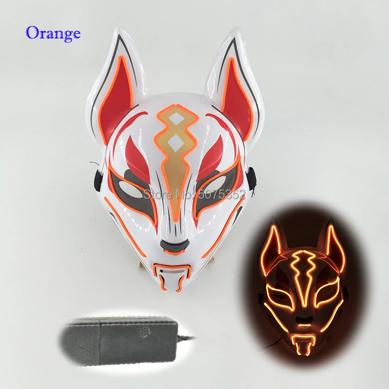 Women's Costumes Anime Expro Decor Japanese Fox Mask Neon Led Light Cosplay Mask Halloween Party Rave Led Mask Dance DJ Payday Costume Props wonder woman costume Cosplay Costumes