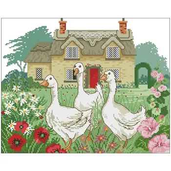 

Three geese in front of the yard Counted Cross Stitch 11CT 14CT 18CT DIY Cross Stitch Kits Embroidery Needlework Sets