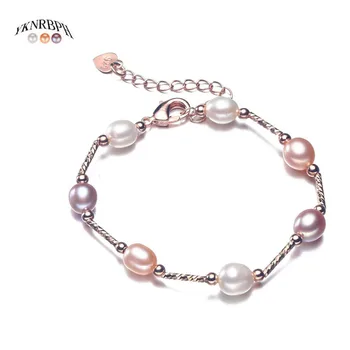 

YKNRPBH Women's S925 Sterling Silver Rice Pearl Bracelet Girls Party/Anniversary Fine Jewelry Bracelets