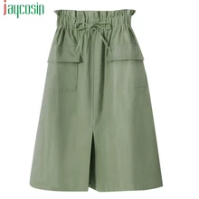 Женская юбка, хлопок, карман, высокая талия, свободная, одноцветная, модная, женская, бандажная, дышащая, юбка для девушек размера плюс вечерние, юбка