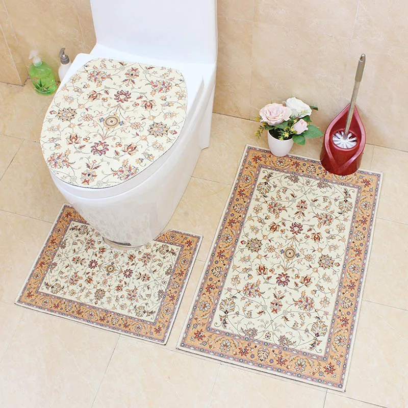 3Pcs/Set European-style Anti-slip Bath Toilet Mats Set Absorbent Bathroom Carpet Pedestal Rug Lid Cover | Дом и сад