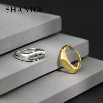 

SHANICE 100% 925 Sterling Silver Open Ring for Women Retro Letters Ring Vintage Style Minimalist Jewelry 925 Silver Ladies Ring