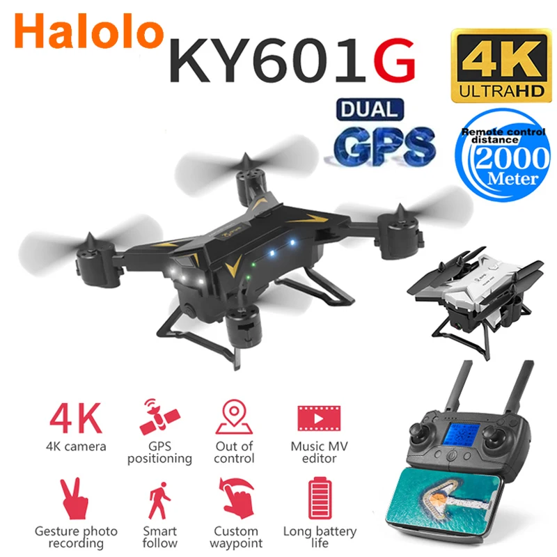 Chegada nova gps ky601g zangão quadcopter 2000 metros de distância controle rc helicóptero zangão com 5g 4k hd câmera ky601s