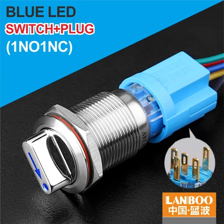 B Button Plug 1NO1NC 19 мм 22 мм из нержавеющей стали 9v 12v 48V 3A IP67 ручка переключателя - Цвет: B Button Plug 1NO1NC