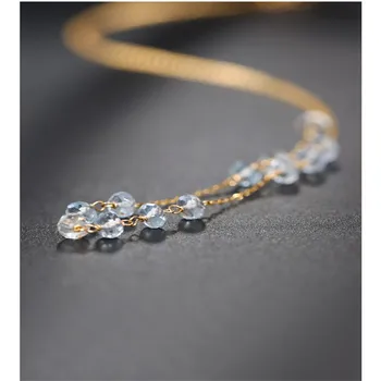 

DAIMI Gypsophila aquamarine necklace gemstones female yellow 18K gold color treasure clavicle chain pendant for girlfriend