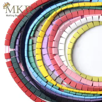 

Natural Stone 14Colors Hematite Stone Matte Rubber Square Beads For Jewelry Making 5*5mm Space Loose Beads Diy Bracelet 15inches