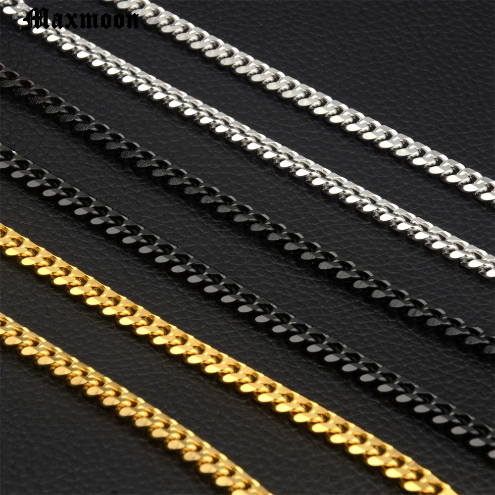 Cuban Necklaces MAXMOON Mens Stainless Steel Black Gold Silver Color Necklace for Men Women 3/5/7mm