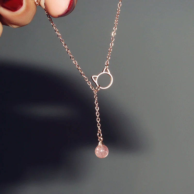 Yun ruo клубника с украшением в виде кристаллов браслет Cat женские Подарочный розово-золотой Цвет модные Titainum Сталь ювелирных изделий никогда не увядает Прямая