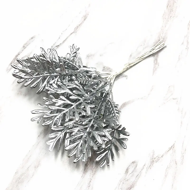 YOOROMER 10 шт. искусственный травяной букет лист растение искусственный цветок для DIY скрапбукинга Семейные Свадебные Рождественские украшения - Цвет: Silver leaf