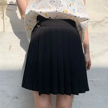 Женская юбка в стиле Харадзюку, высокая талия, готические юбки, плиссированный пояс, металлическая пряжка, юбка для женщин, хип-хоп стиль, уличная одежда, юбка для девочек