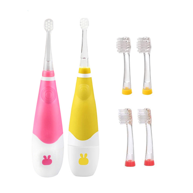 Kid's Sonic Electric Toothbrush Battery Powered 16000 Strokes/Min LED Light 2 Mins Timer Soft Bristle for 0 to 4 Age Baby
