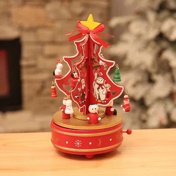 

New Wooden Rotating Christmas Tree Music Box Christmas Gift Music Box Desktop Ornament Christmas Decorations For Home Gifts 11x2