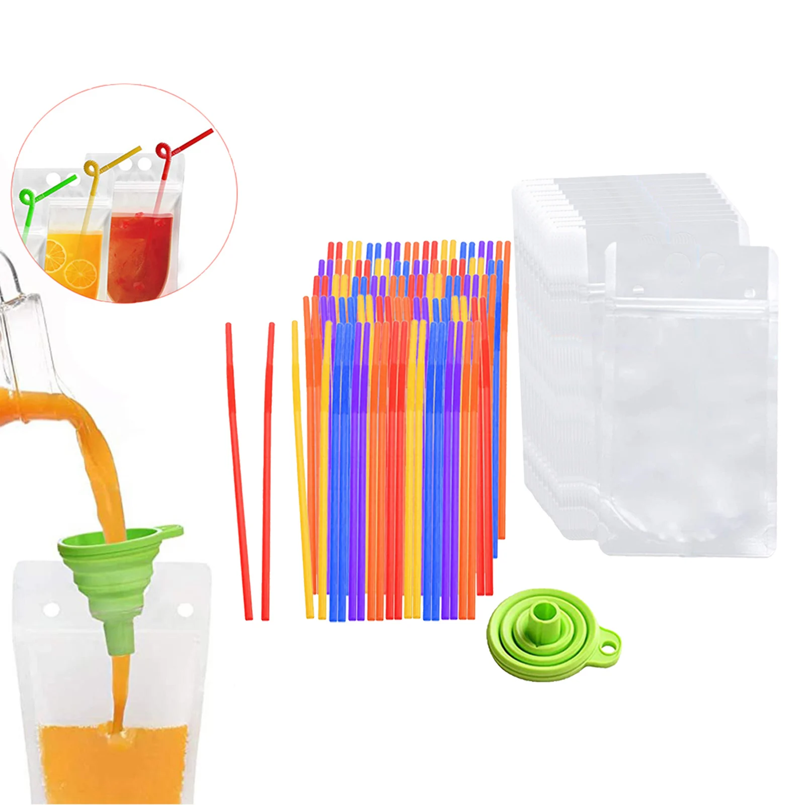 

100 Pcs Hand-held Disposable Drink Pouches Zipper Liquor Smoothie Juice Bags