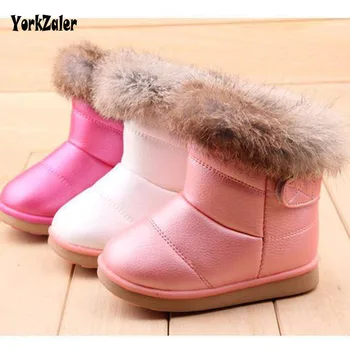 

Yorkzaler Winter Kids Snow Boots For Girl High Top Leather Waterproof Children's Boots Fur Thicken Cotton Toddler Baby Shoes