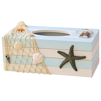 

Wood Tissue Box Cover Shell Fishnet Beach Pumping Tray Tissue Holders