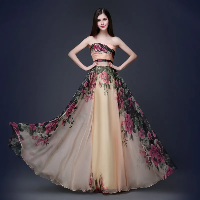 New products in Europe and the printed chiffon strapless gown with amazon speed sell tong for evening wear a undertakes | Свадьбы и