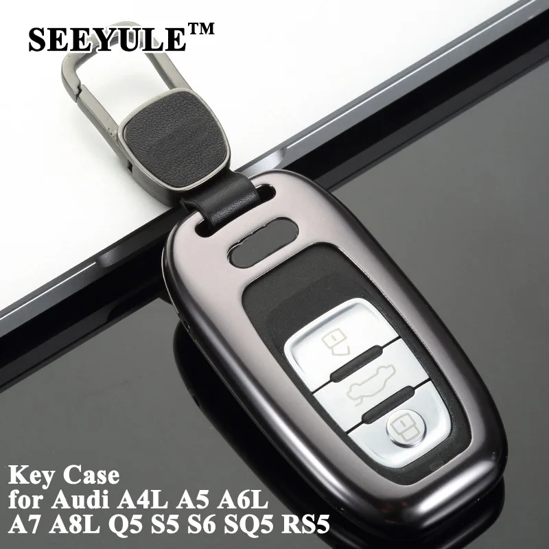 

1pc SEEYULE Deluxe Car Key Case Shell Aluminum Alloy Key Cover Storage Bag Organizer for Audi A4L A5 A6L A7 A8L S5 S6 Q5 SQ5 RS5
