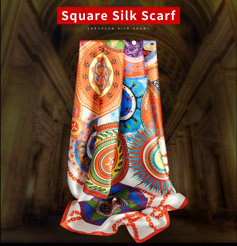 Натуральный шелковый квадратный шарф для женщин тонкие чистые шелковые шарфы платок с принтом Натуральный Шелк Шарфы квадратный платок оранжевый 88x88 см