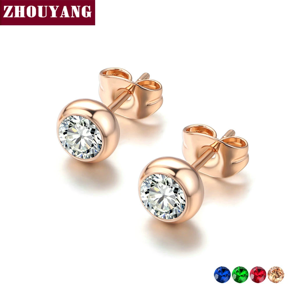 Простые Стильные серьги-гвоздики для женщин, выразительные серебряные серьги цвета розового золота, модные ювелирные изделия, серьги с кристаллом ZYE496