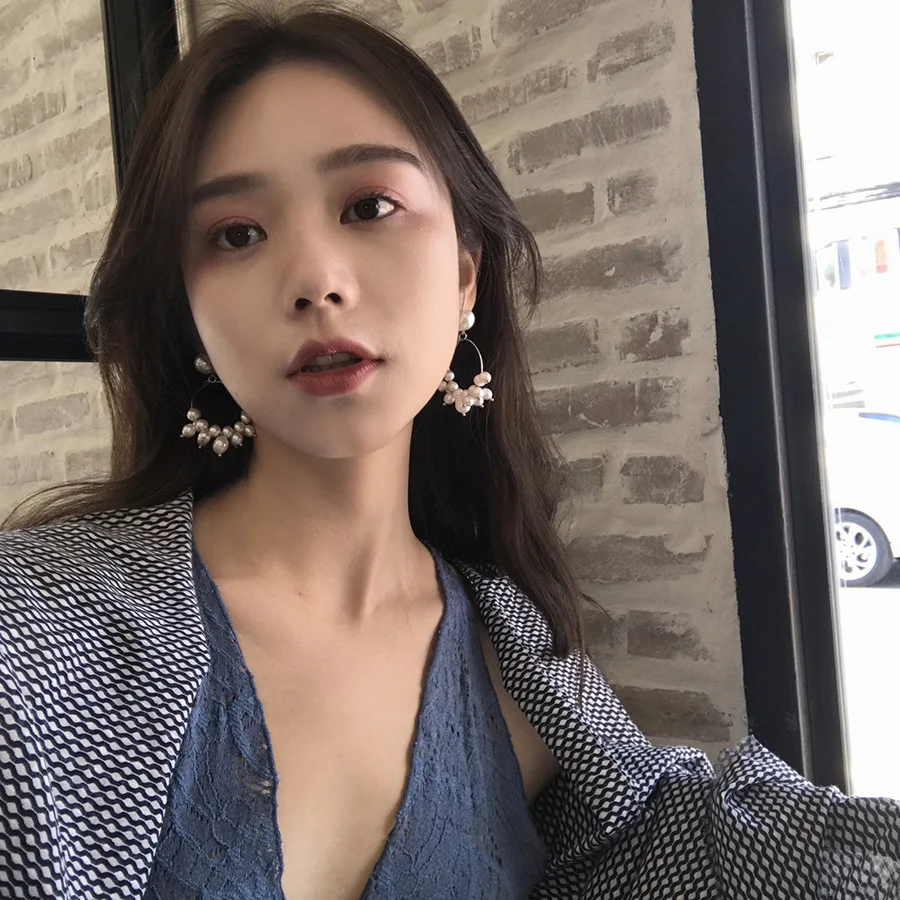 2019 новые модные жемчужные серьги геометрическое кольцо Модные Серьги Корейская