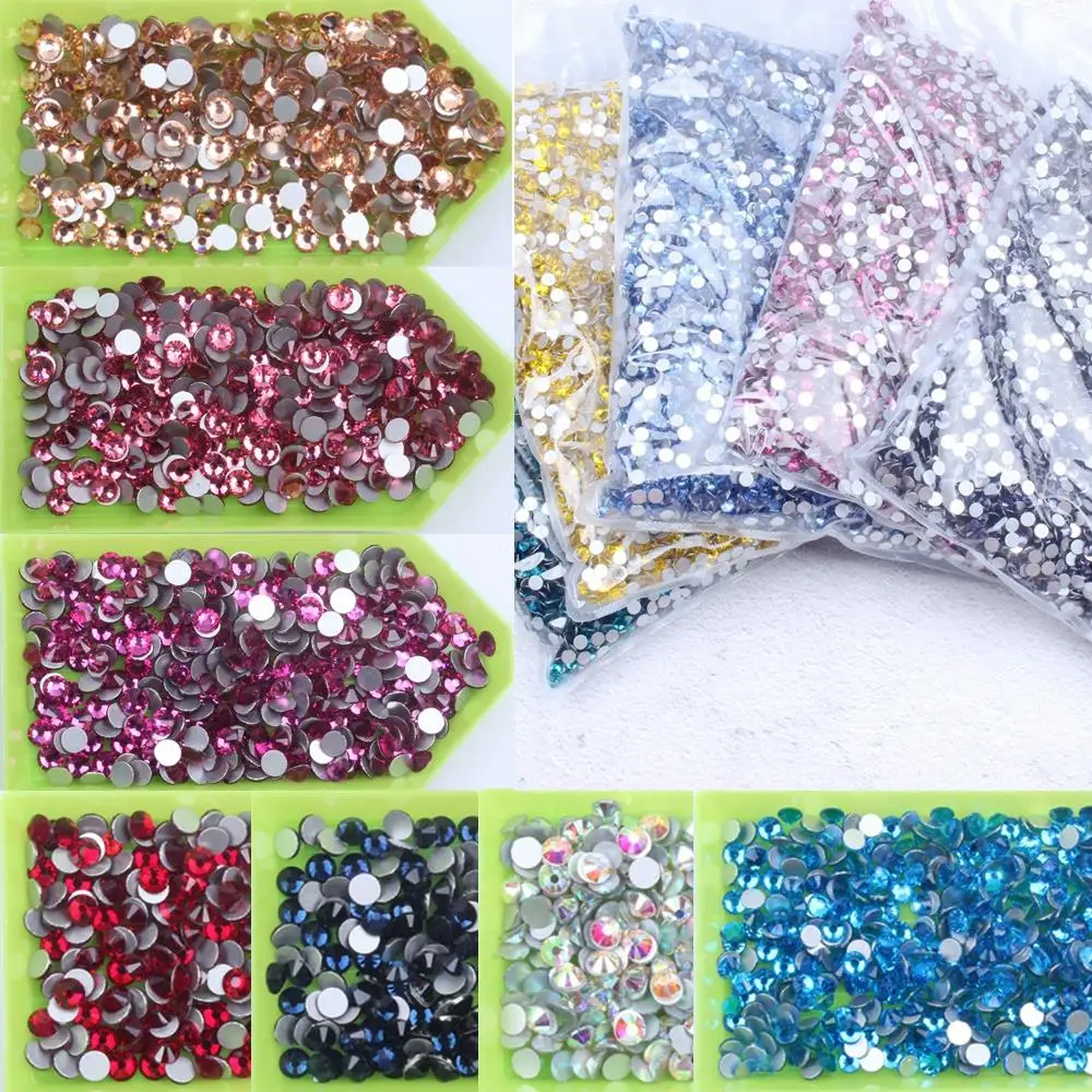 

SS3-SS34 For Non Hotfix Crystal Rhinestones Many Colors Decoration Flatback Round Glue On Strass Stones DIY 3D Nail Art Supplies