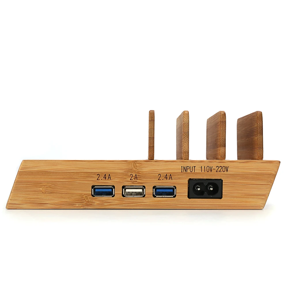 Multipurpose Bamboo Wood Wireless Charger Bracket 3 USB Port Charging Dock Wireless Fast Charging Station For IPhone Smart Phone
