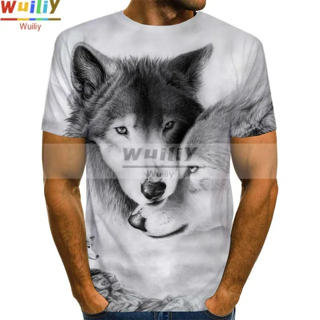 Men's Squirrel T Shirt 3D Print Shirt Animal Graphic Tees Lovely Pattern Tops Men/Women Cute Puppy Face Tee Funny Pet T-shirt black Wolf