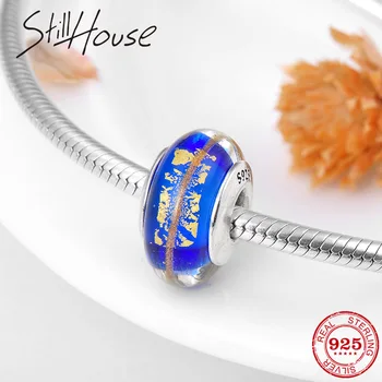 

Genuine 925 Sterling Silver Blue European Murano Glass Beads Charms Fit European Women Bracelets Bangles Jewelry Making