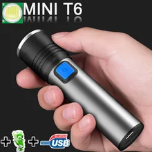 Linterna LED recargable USB T6 MINI linterna LED biot-in 18650 batería 3 modos lámpara de luz impermeable Zoom portátil para Camping